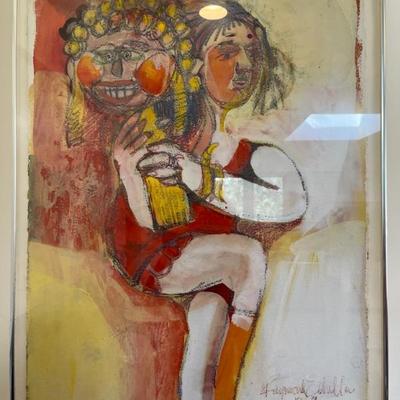 signed, cool watercolor by Raymond Edalla, outsider artist