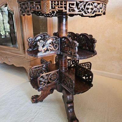 Antique Oriental Carved Table with revolving bookstand (1870-1880)