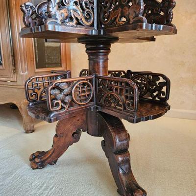 Antique Oriental Carved Table with revolving bookstand (1870-1880)