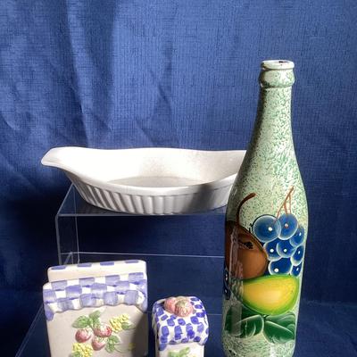 Napkin Holder With Shaker, Painted Bottle, Serving Dish