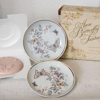 Vintage AVON Butterfly Fantasy  1979 Mini Porcelain dishes (2) Plus "Special Occasion" Fragrance Soap