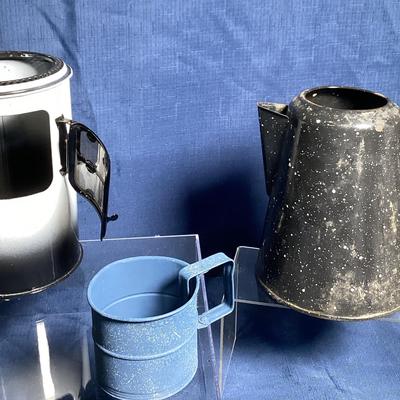 Vtg. Painted Metal Swifter, Stove Chimney, Speckled Graniteware Coffee Boiler