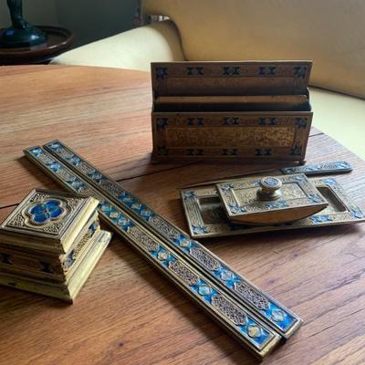 Antique 1922 Tiffany Studios 6-Piece "Art Deco" Desk Set