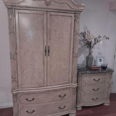 Mickey Rooney's armoire and marble top night stand 