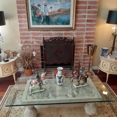 Coffee table with amazing wood base and super thick glass