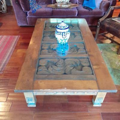 Mickey Rooney's carved wood coffee table