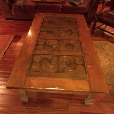 Mickey Rooney's carved wood coffee table