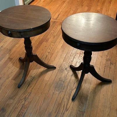 Antique Pedestal Drum Tables 