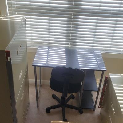 Office Desk, Chair, And File Cabinets