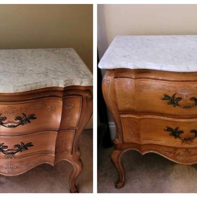 John Widdicomb Furniture Co: Two Matching Marble & Wood End Tables
