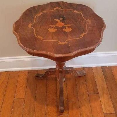 1950s Wooden Side Table w/ Inlaid Top