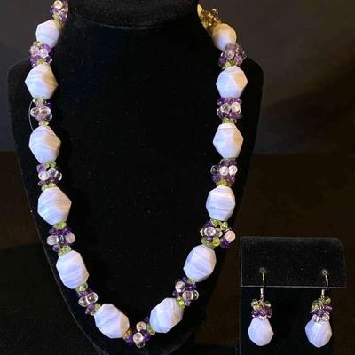 Ross Simons Sterling Silver Blue Lace Agate Necklace And Earrings