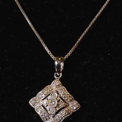 Sterling Silver Chain Necklace With 14K Pendant Featuring Authentic Cluster Diamonds