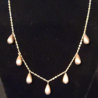 14K Rose Gold Brushed Tear Drop Necklace Made In Italy