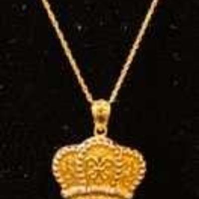 14K Yellow Gold Necklace & Crown Pendant 