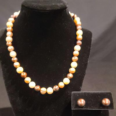 14K Pearl Earrings With .925 Pearl Necklace 