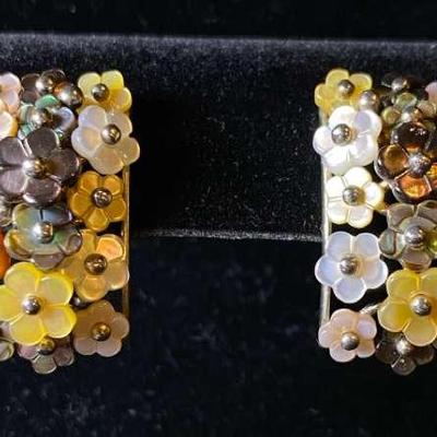 Sterling Silver Earrings With Multicolored Flowers 