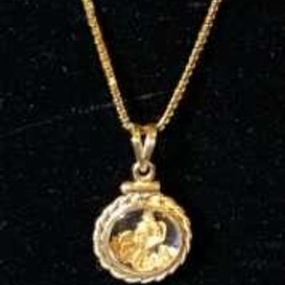 14K Chain Necklace With Gold Plated Natural Gold Nugget Capsule Pendant