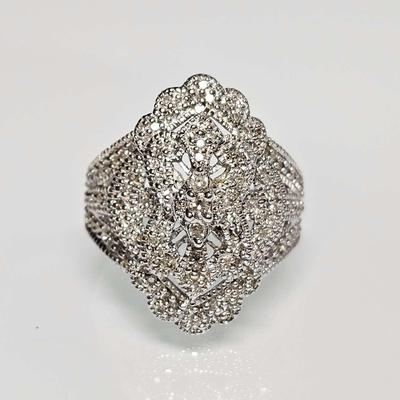 .925 Sterling Authentic Diamond Cluster Ring Size 6