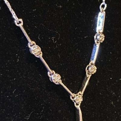 14K White Gold Authentic Diamond Drop Necklace 