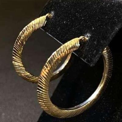 14K Yellow Gold Textured Hoop Earrings