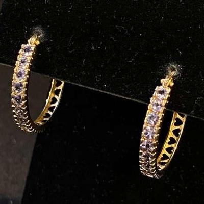 14K Gold Hoop Earrings With Gemstones And Heart Accents