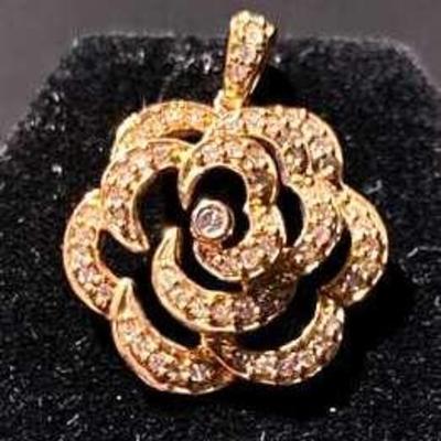 14K Rose Gold And Authentic Diamond Flower Shaped Pendant