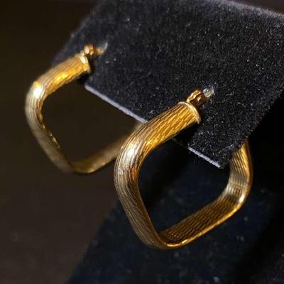 14K Gold Textured Square Hoop Earrings