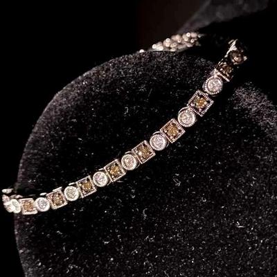 14K Gold Tennis Bracelet with Authentic White and Chocolate Diamonds