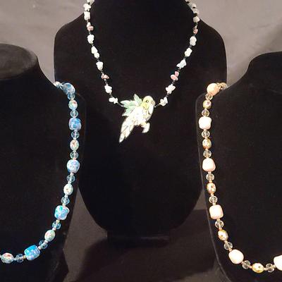 Lee Sands Natural Stone Inlay Parakeet Necklace With Beaded Necklaces 