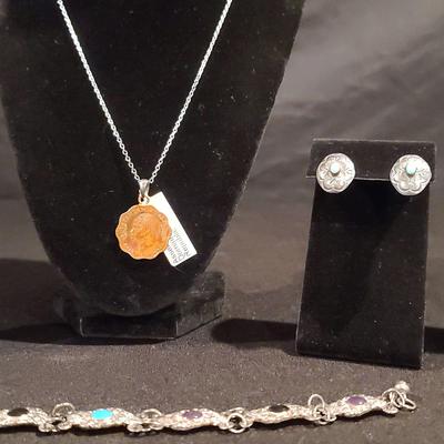 .925 Chain & Indian Handcrafted Earrings with Bracelet & Earrings Featuring Joan Rivers