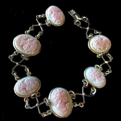 Sterling Silver Light Pink Cameo Bracelet Made In Italy