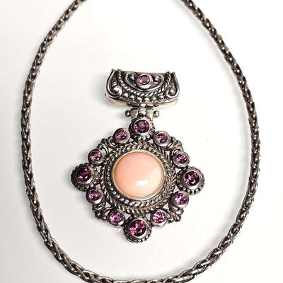 Pink Opal Pendant with Sterling Silver Chain