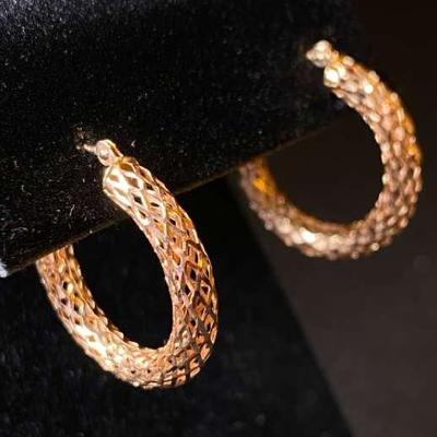 14K Rose Gold Textured Hoop Earrings From Israel