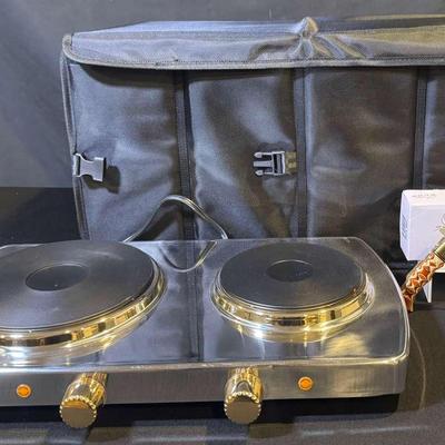 New In Box: Damascus Blade Knife, CPG Electric Double Burner, And Automotive Organizer