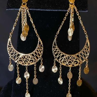 14K Crescent Chandelier Earrings From Turkey