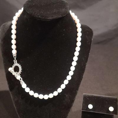 18K & .925 Bixby Pearl Necklace With 14K Pearl Earrings 