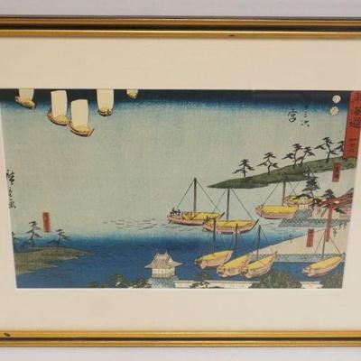 1024	FRAMED ASIAN WOODBLOCK, APPROXIMATELY 14 IN X 19 IN OVERALL
