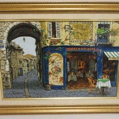 1048	FRAMED GILCEE, CONTINENTAL STREET SCENE, SIGNED ARTIST PROOF #53/100, APPROXIMATELY 22 IN X 16 IN OVERALL
