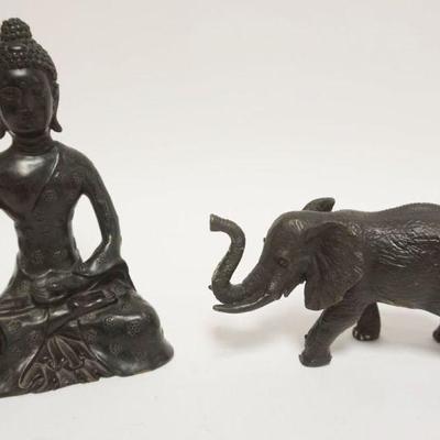1015	BRONZE ELEPHANT FIGURE & DEITY STATUE COMPOSITE, TALLEST APPROXIMATELY 10 IN HIGH
