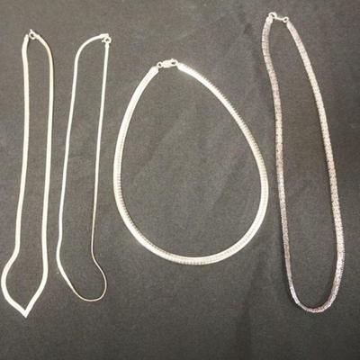 1107	4 ITALY STERLING SILVER LADIES NECKLACES, 2.16 TOZ
