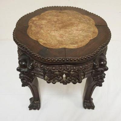 Sale Photo Thumbnail #14: 1014	ANTIQUE ASIAN CARVED STAND W/BROWN MARBLE INSET TOP, APPROXIMATELY 17 IN X 16 IN HIGH
