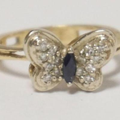 1123	14K LADIES SAPPHIRE BUTTERFLY RING, APPROXIMATE SIZE 5 1/2, 2.26 DWT INCLUDING STONES
