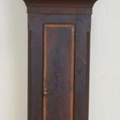 1166	ANTIQUE TALL CASE CLOCK, MAHOGANY WOOD CASE WITH ROSEWOOD BANDED DOORS AND STOP CHAMPHERED SIDES, APPROXIMATELY 11 IN X 21 IN X 96...