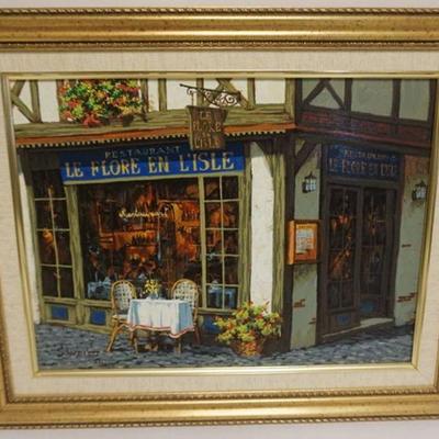 1049	FRAMED GILCEE, CONTINENTAL STREET SCENE, SIGNED ARTIST PROOF #69/950, APPROXIMATELY 22 IN X 16 IN OVERALL

