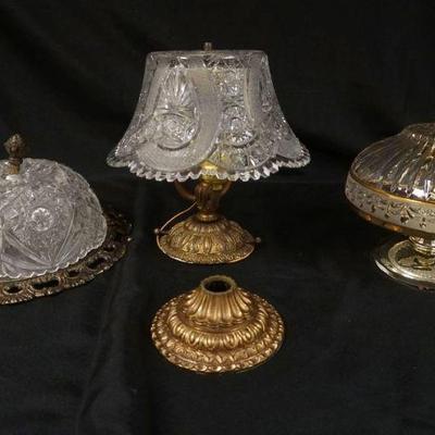 1217	GROUP OF 3 CUT & PRESSED GLASS HANGING FIXTURES, LARGEST APPROXIMATELY 11 IN X 12 IN HIGH
