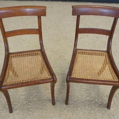 1158	PAIR OF ANTIQUE EMPIRE BIRDSEYE MAPLE CANE SEAT SIDE CHAIRS
