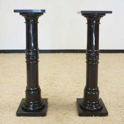 Sale Photo Thumbnail #178: 1179	PAIR OF MARBLE COLUMN PEDESTALS, EACH APPROXIMATELY 11 IN SQ X 40 IN H, SOME LOSS TO EDGES
