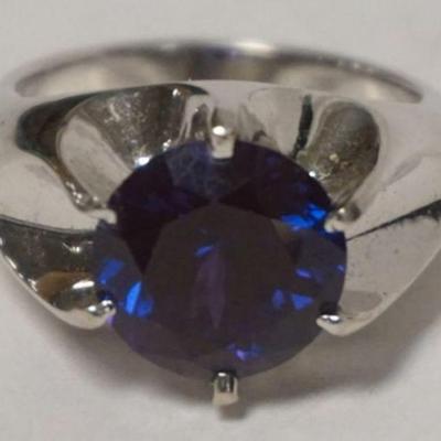 1102	14K WHITE GOLD MENS RING WITH BLUE STONE, APPROXIMATE SIZE 10 1/4, 9.48 DWT INCLUDING STONE
