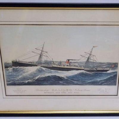 Sale Photo Thumbnail #35: 1035	FRAMED LITHOGRAPH *STEAMSHIP GALILEO WILSON LINE*, CURRIER & IVES, APPROXIMATELY 15 IN X 20 IN OVERALL
